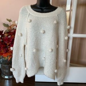 Aerie Pom Pom crème wool knit sweater